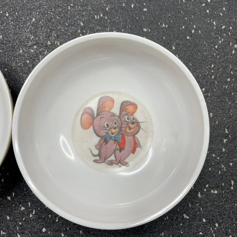 2 Vtg 60s Melmac Pixie & Dixie Cartoon Mice Pictured‎ Plastic Kids Cereal Bowls